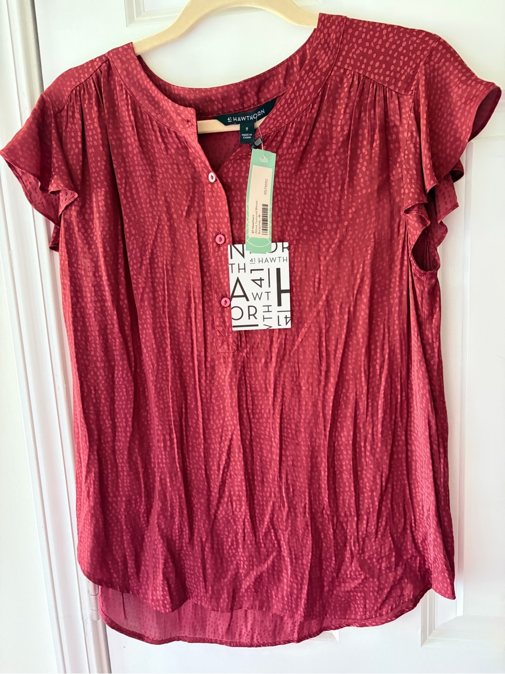 41 Hawthorn Burgundy Dot Flutter Sleeve Blouse